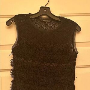 BCBG Maxazria Fringe Flapper Top Party shirt Black Size Women's XXS Great Condit